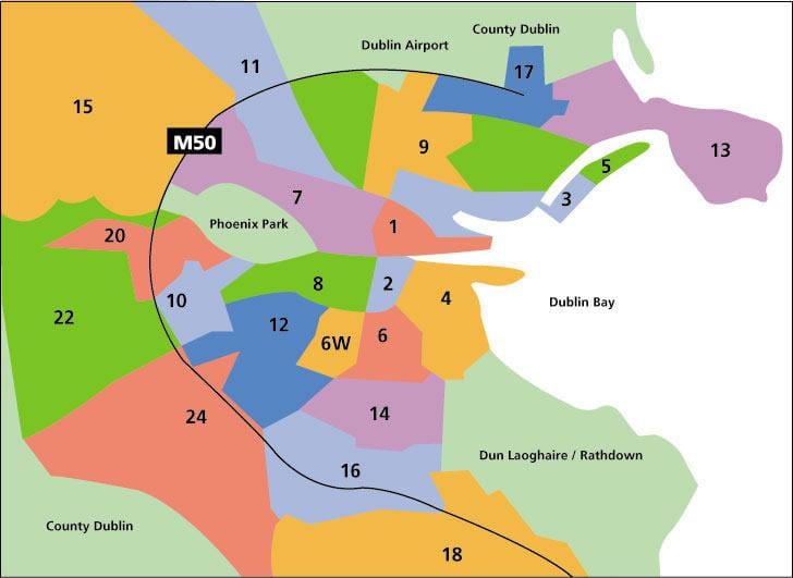 karta över Dublin områden