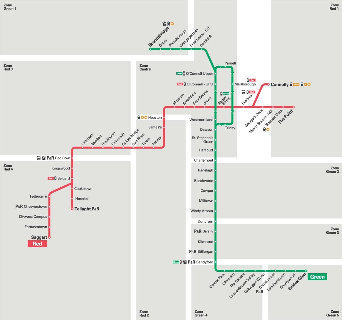 karta över Luas gröna linjen