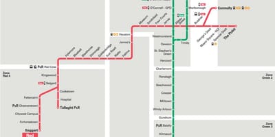 Dublin Luas röda linje karta